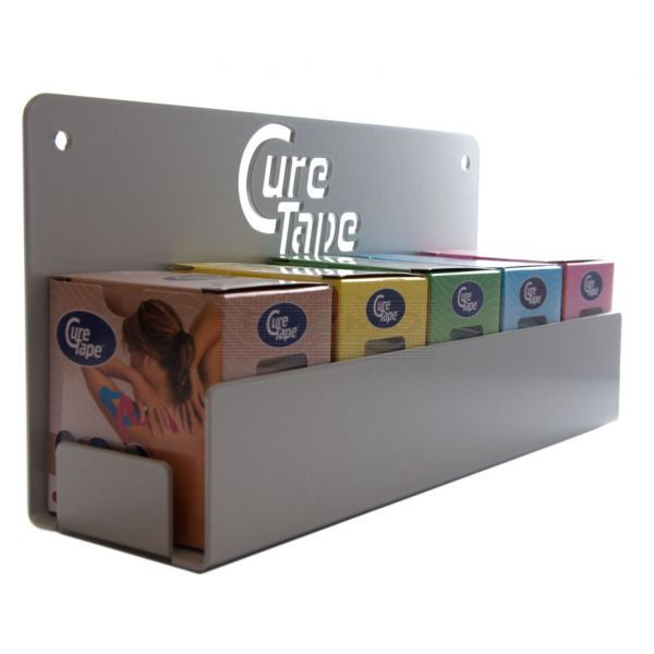 Curetape dispenser voor 5 rollen van 5 cm zilvergrijs gevuld zijkant 