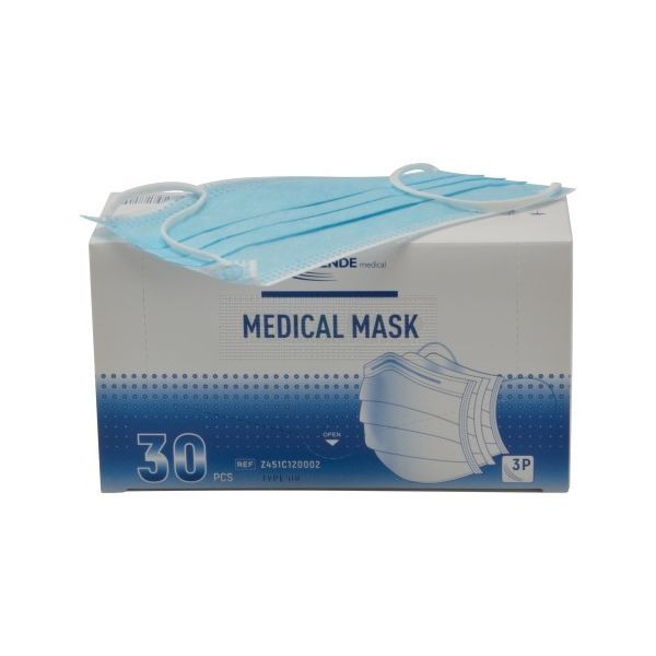 Chirurgisch mondmasker IIR 3-laags ISO-14683 : 2019 à 30 stuks doosje