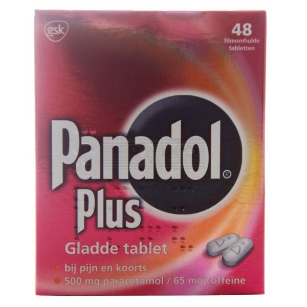 Panadol Plus, gladde tablet à 48 stuks bevat paracetamol en coffeïne
